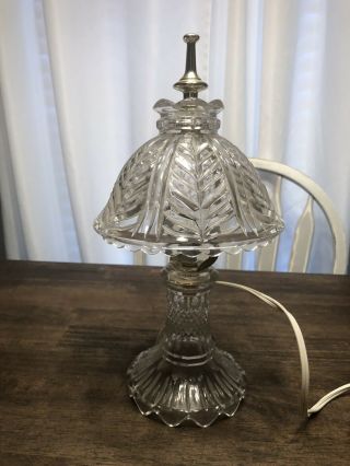 Rare Vintage Crystal Glass Small Table Lamp With Matching Shade 8” Made In Usa