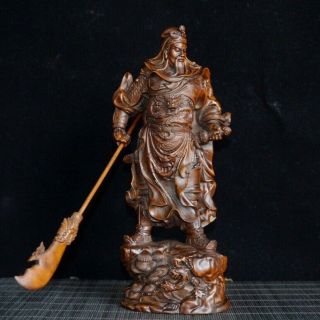 Collectable China Old Boxwood Hand - Carved Guan Yu Delicate Unique Noble Statue