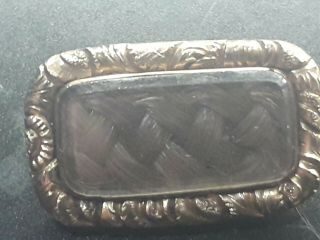 Antique Victorian 9ct Gold And Woven Hair Mourning Brooch.