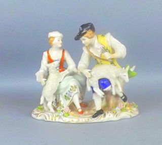 Antique Porcelain Sitzendorf Romantic Figurine Of Couple With Sheeps,  Signed