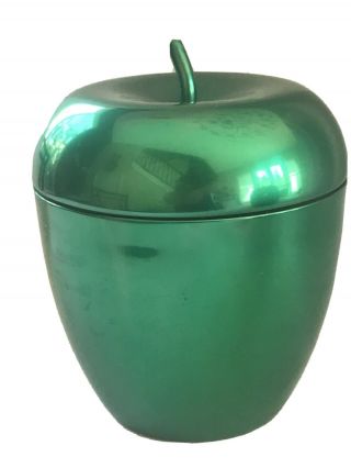 Vintage Neocraft Apple Ice Bucket Green Glass Lined Mid - Century Rare