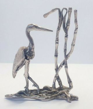 Vintage Solid Silver Italian Made Miniature Of A Heron.  Hallmarked.  Large