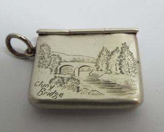 Lovely Rare Antique 1903 Solid Silver Novelty Envelope Stamp Case Cluny Bridge
