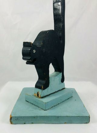 Vintage Folk Art Primitive Wood Painted Black Cat on Base Hat Display Holder 3