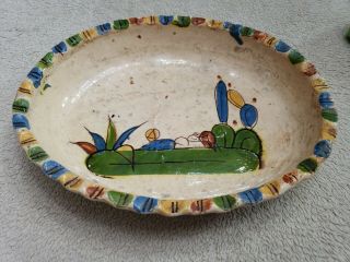 Antique Vintage Mexican Ceramic Bowl Folk Art Hand Made Painted Pottery Clay