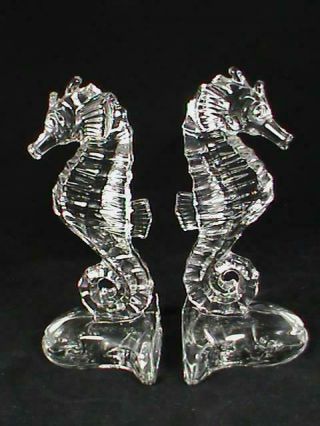 Rare Vintage Fostoria Art Glass Figural Seahorse Bookend Set Hard To Find L@@k