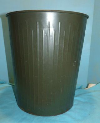 Vintage 1969 The Witt Company Army Green Metal Waste Paper Basket Trash Can Usa