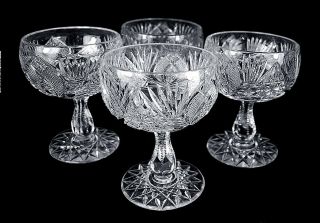 Rare Set Four (4) Antique American Brilliant Period Cut Glass Crystal Goblets