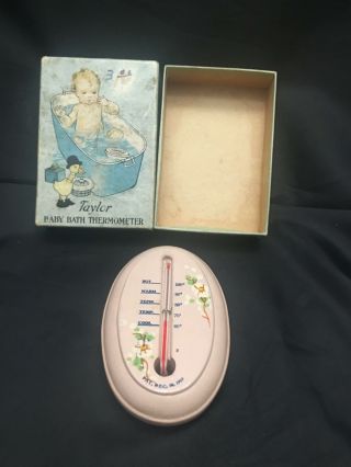 Vintage Antique Taylor Wooden Baby Bath Thermometer 1919