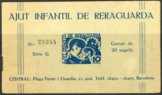 Spain Mnh O/g ‘ajut Infantil De Reraguarda’ Gg2288 Booklet Of 20 X 10c Blue Rare