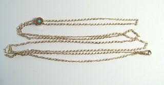 Antique Gold Filled Pocket Watch Chain Necklace With Faux Opal Glass Slide