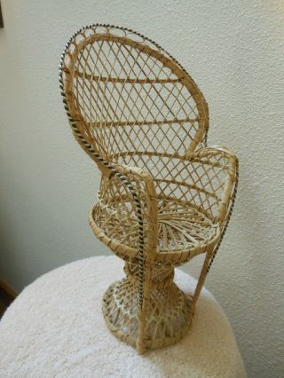 Vintage Wicker Rattan 16 " Chair For Doll Or Bear High Back Chair