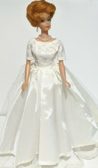 Barbie Doll Clone Dress: Vintage Champagne Lace Trim Wedding Gown Matching Veil