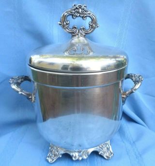 Antique Silver Plate Ice Bucket With Lid & Milk Glass Liner F B Rogers 1883