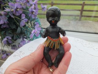 Rare 4 " Miniature Jointed Vintage Antique German Black Doll By E S Emil Schwenk