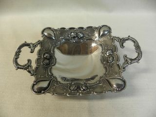 Silver Plated Ornate Deeply Embossed 5 1/2 " Square Dish Tray With Handles 3 Feet