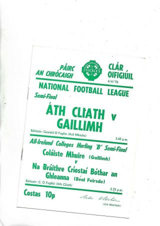1976 Gaa Football National League Semi Final Very Rare Dublin V Galway