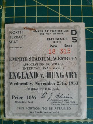 Rare: England V Hungary 1953 Ticket Stub Wembley 3 - 6 Ferenc Puskás Game
