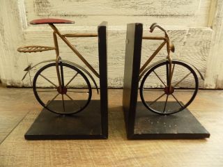 Bicycle Bookend Set Of 2 Vintage Retro Black Gold Office Decor