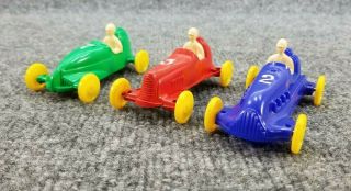 Vintage 1950s HARD PLASTIC RACE CARS PYRO SET OF 3 RED,  BLUE,  & GREEN RARE 2