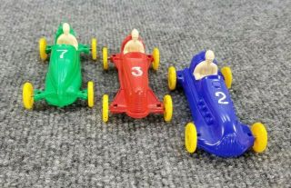 Vintage 1950s HARD PLASTIC RACE CARS PYRO SET OF 3 RED,  BLUE,  & GREEN RARE 3