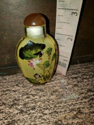 Vintage Chinese Flower Bird Hand Painted Glass Snuff Bottle Signed Phyllis