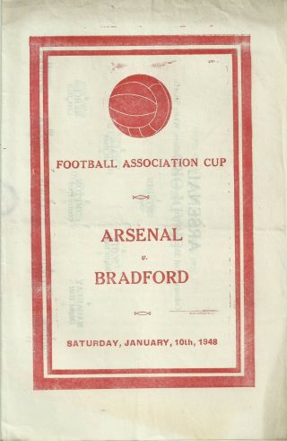 Rare Football Programme Arsenal V Bradford Park Avenue Fa Cup 3rd Round 1948