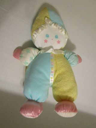 Vintage 1991 Playskool Yellow Green Pink Clown Soft Baby Doll Plush Toy Lovey