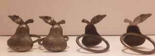 Set Of 4 Pottery Barn Antique Silver Cast Metal Pear Shaped Napkin Holders