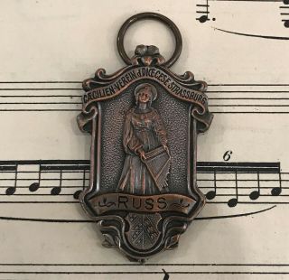 Rare Large Antique French Bronze Music Saint Cecilia Strasbourg Medal C1900