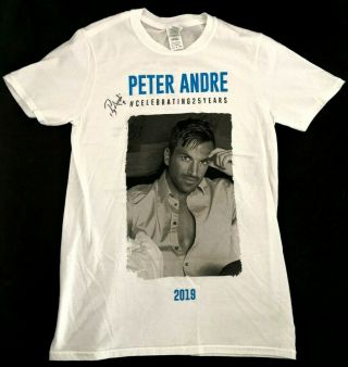 Rare Peter Andre Signed White Printed 2019 Tour T Shirt.  Size Medium - Large Vgc