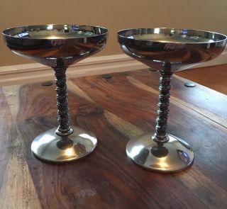 Set Of (2) Vintage Silver Plate Goblets By Roma Made In Madrid Spain
