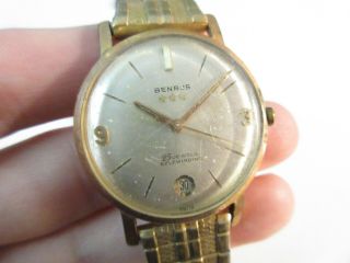 Benrus 3021 Self Winding 3 Star Mens Swiss Gold Automatic Date Watch 25 Jewels