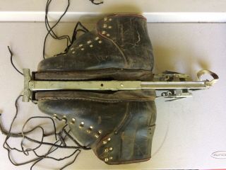 Vintage Leather Downhill Ski Boots Antique