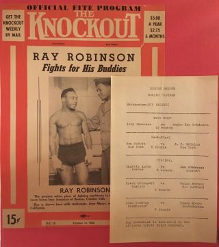 Sugar Ray Robinson V Izzy Jannazzo Very Rare Programme Cover And Bout Sheet 1944