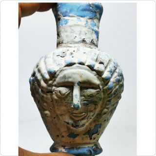 Ancient Roman Unique Glass Rare Face Bottle
