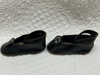 LARGE ANTIQUE BLACK LEATHER SHOES FOR GERMAN OR FRENCH BISQUE DOLL 3