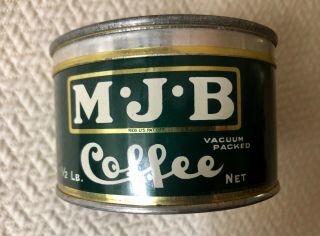 Antique Vintage Mjb 1/2 Lb.  Coffee Tin Can Key Wind - " Try Tree Tea " Embossed