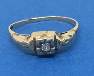 Antique 10 Kt Gold Diamond Ring Sz 7 1/2,  1 Gram