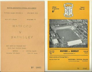 Rare Football Programme X2 Watford V Barnsley 1963 Abandoned & Multi - Rearranged