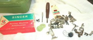 1958 Rare Vintage Green Singer 185J Sewing Machine w/ Case Attachments 3