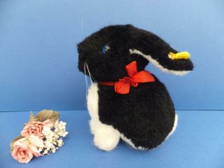 Rare Vintage German Steiff Snuffy Rabbit Toy Black With Blue Eyes & Ear Button