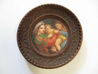 Antique 19th Century Painting On Porcelain Signed Markings Icon Madonna Raphael
