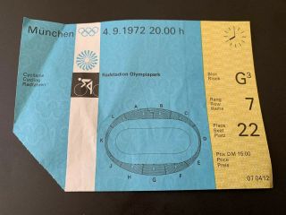 Very Rare Munich 1972 Olympics Track Cycling Ticket Germany Velodrome