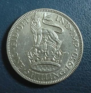 1930 King George V Shilling.  500 Silver - Rare In This,  Slight Toning