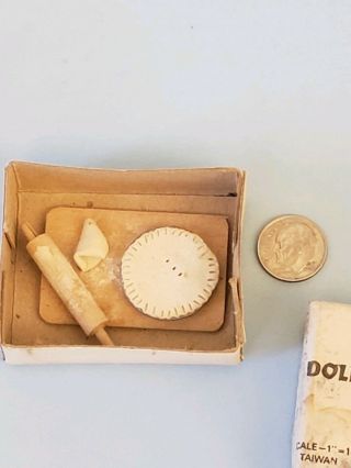 Vintage Miniature Dollhouse Rolling Pin And Pie Handcrafted With Box