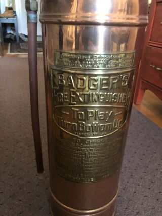 Antique Badgers Brass Fire Extinguisher 24 " Polished And