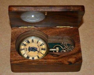 Antique Vintage Maritime Brass Pocket Watch Victorian Marine Art W/box Halloween