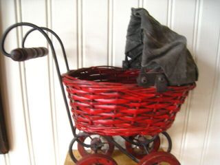 Vintage Style Wicker Doll Carriage Buggy Wood Metal 7 