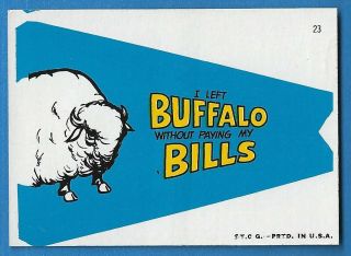 1967 Topps Comic Pennant 23 Buffalo Bills Afl - Rare - Very